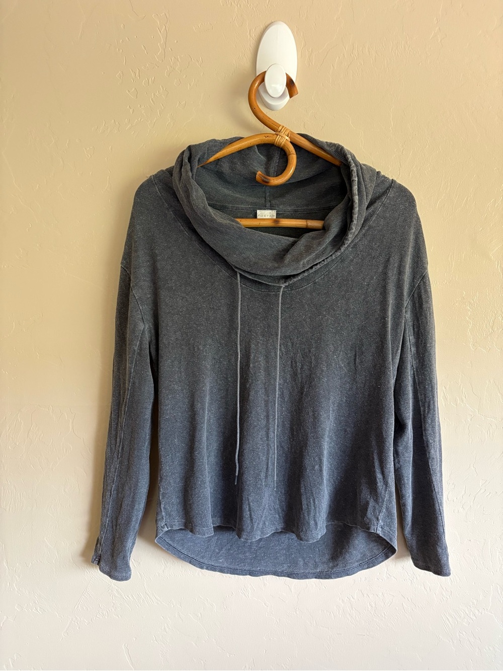 Poetry Cotton Hemp Cowl Neck Long Sleeve Pullover Charcoal Grey Size US 8
